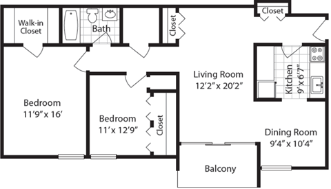 2  Bed   1  Bath   1,196 Sq. Ft. THE COLE Floor Plan at The Langston Views, Washington, 20020